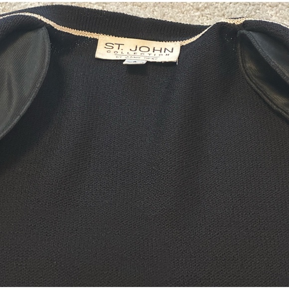 St. John Collection Black Cardigan with White Trim Gold Pearl Button - Picture 10 of 13